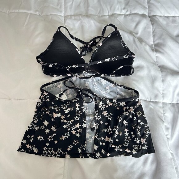 Hula Honey Womens XS Starstruck Cutout Halter Tankini Top Black Pink Stars Y2K - Picture 4 of 9